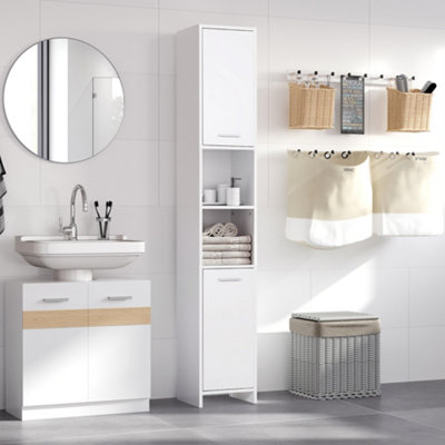 HOMCOM Tall Narrow Bathroom Storage Cabinet with Doors and Shelf  Adjustability, Freestanding Bathroom Linen Cabinet with