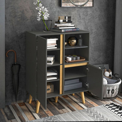 HOMCOM Storage Cabinet Sideboard with Tempered Glass Adjustable Shelves