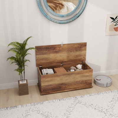 HOMCOM Storage Chest With Lid, 113L Storage Box, Brown Wood Grain