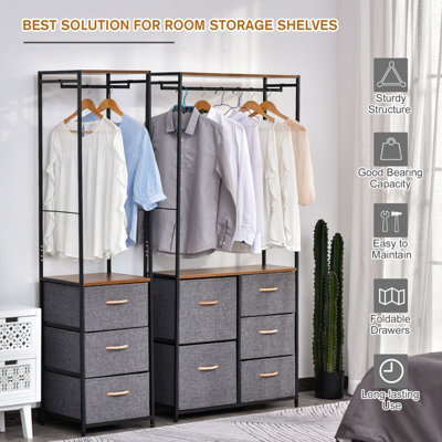HOMCOM Storage Coat Rack Hallway Bedroom Organiser Shelves w/ Hanger, 3 ...