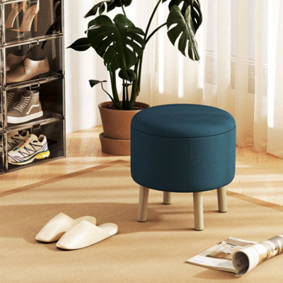 HOMCOM Storage Ottoman, Round Stool Chair with Cushioned Top, Blue