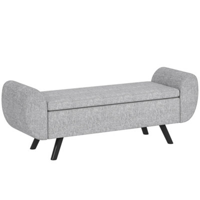HOMCOM Storage Ottoman with Armrest, Upholstered Linen Storage Bench
