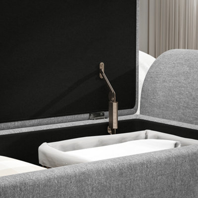 HOMCOM Storage Ottoman with Armrest, Upholstered Linen Storage Bench