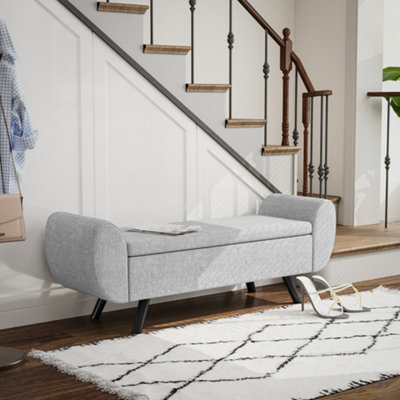 HOMCOM Storage Ottoman with Armrest, Upholstered Linen Storage Bench