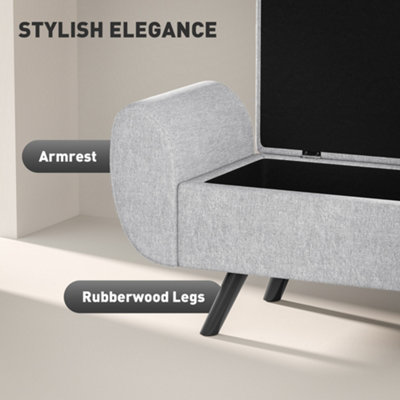 HOMCOM Storage Ottoman with Armrest, Upholstered Linen Storage Bench