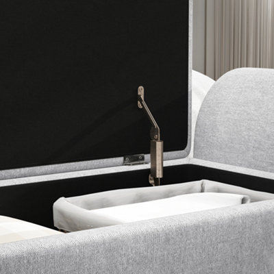 HOMCOM Storage Ottoman with Armrest, Upholstered Linen Storage Bench