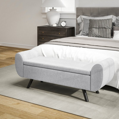 HOMCOM Storage Ottoman with Armrest, Upholstered Linen Storage Bench