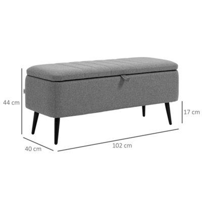 HOMCOM Storage Ottoman with Flip Top, Rectangular Upholstered Bench, Linen Fabric Footstool with Steel Legs Grey