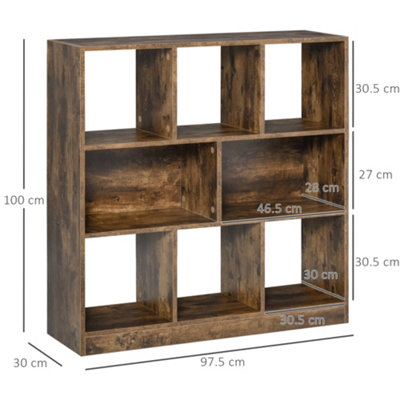 HOMCOM Storage Shelf 3-Tier Bookcase Display Rack Home Organizer for Home Office