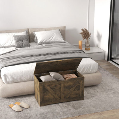 HOMCOM Storage Trunk for Living Room, with Safety Hinge, 80cm, Rustic Brown