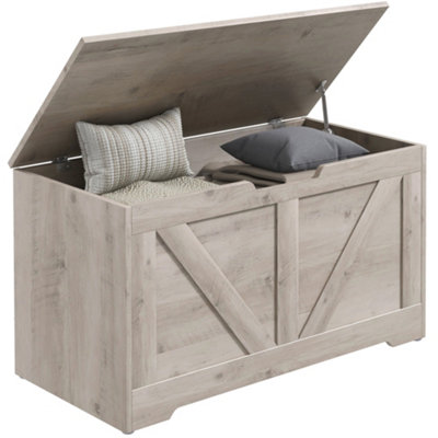 HOMCOM Storage Trunk for Living Room, with Safety Hinges, 80cm, Grey