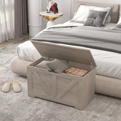 HOMCOM Storage Trunk for Living Room, with Safety Hinges, 80cm, Grey