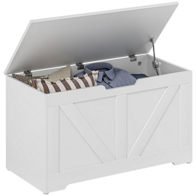 HOMCOM Storage Trunk for Living Room, with Safety Hinges, 80cm, White