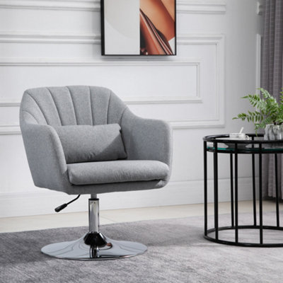 HOMCOM Swivel Accent Chair for Living Room Contemporary Vanity Armchair Adjustable Height Thick Cushion Lumbar Support Light Grey