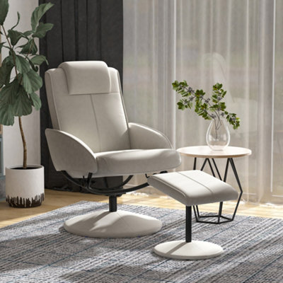 HOMCOM Swivel Armchair with Footstool and Adjustable Backrest Grey