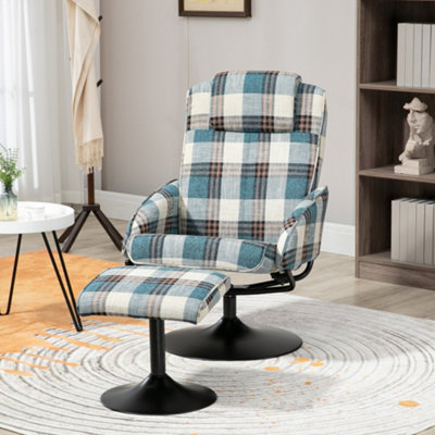 Swivel Armchair with Footstool and Adjustable Backrest