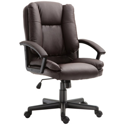 HOMCOM Swivel Executive Office Chair Mid Back Faux Leather Computer Desk for Home with Double-Tier Padding, Brown
