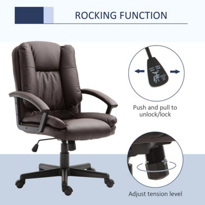HOMCOM Swivel Executive Office Chair Mid Back PU Leather Chair w/ Arm, Brown