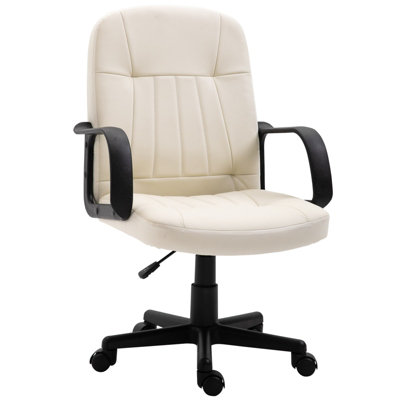 HOMCOM Swivel Executive Office Chair PU Leather Computer Desk Furniture Gaming Seater - Cream White