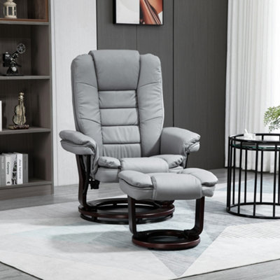 Grey leather chair online and ottoman