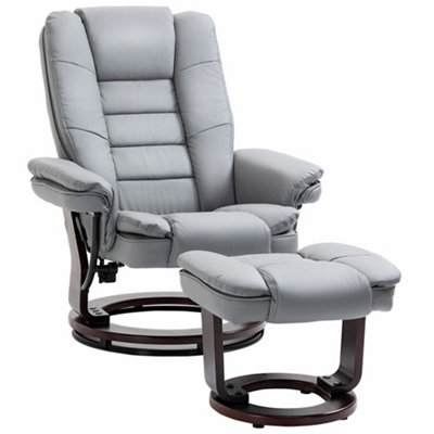 HOMCOM Swivel Manual Recliner and Footrest Set PU Leather Lounge Chair Grey