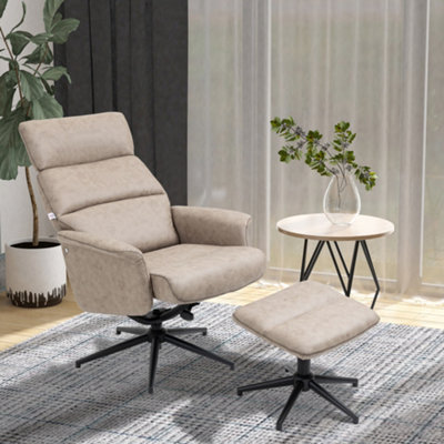 HOMCOM Modern Recliner Contemporary Recliner Chair and Ottoman Set Swivel  Armchair with Wrapped Base Cream