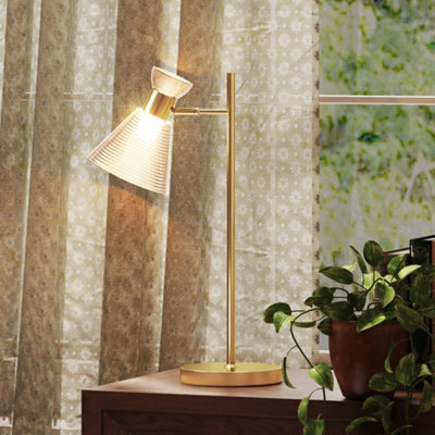 HOMCOM Table Lamp with Adjustable Head, Modern Bedside Lamp, Gold Tone