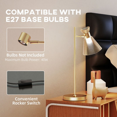 HOMCOM Table Lamp with Adjustable Head, Modern Bedside Lamp, Gold Tone