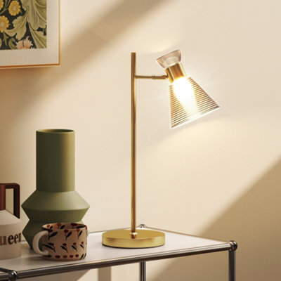 HOMCOM Table Lamp with Adjustable Head, Modern Bedside Lamp, Gold Tone