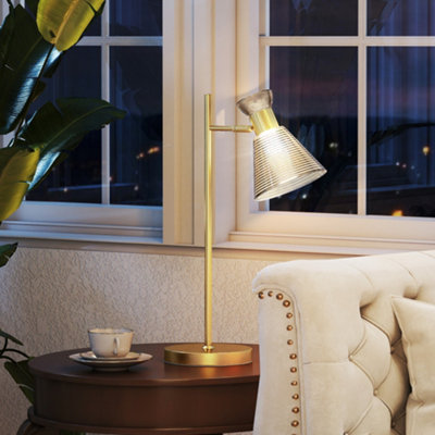 HOMCOM Table Lamp with Adjustable Head, Modern Bedside Lamp, Gold Tone
