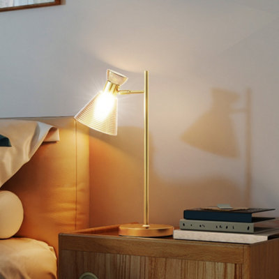 HOMCOM Table Lamp with Adjustable Head, Modern Bedside Lamp, Gold Tone