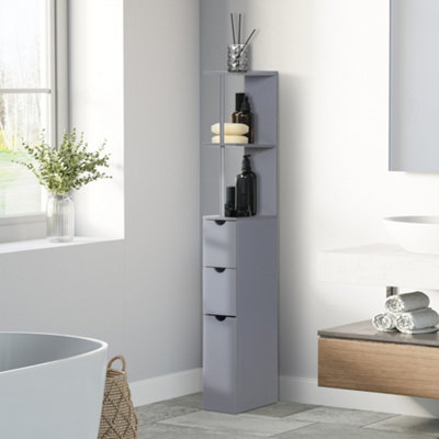 HOMCOM Tall Bathroom Storage Cabinet with Shelf and Drawers Grey