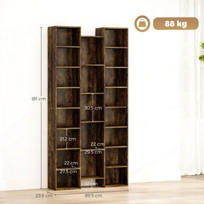 HOMCOM Tall Bookshelf with 21 Compartments and 10 Adjustable Shelves, Brown