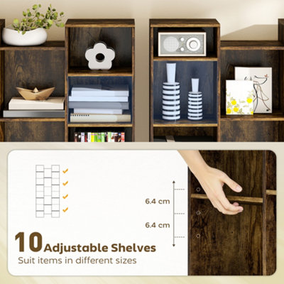 HOMCOM Tall Bookshelf with 21 Compartments and 10 Adjustable Shelves, Brown