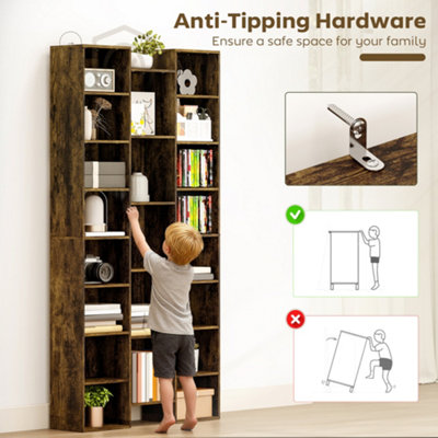 HOMCOM Tall Bookshelf with 21 Compartments and 10 Adjustable Shelves, Brown