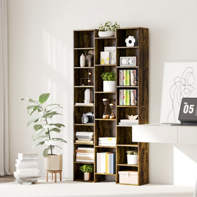 HOMCOM Tall Bookshelf with 21 Compartments and 10 Adjustable Shelves, Brown