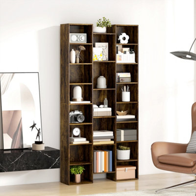 HOMCOM Tall Bookshelf with 21 Compartments and 10 Adjustable Shelves, Brown