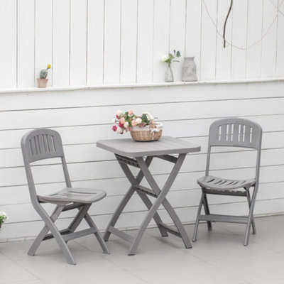 ThreePiece Bistro Set with Folding Chairs & Coffee Table Grey