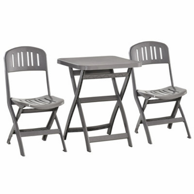 HOMCOM Three-Piece Bistro Set with Folding Chairs & Coffee Table - Grey