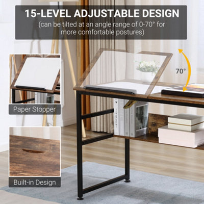 HOMCOM Tiltable Drafting Table Home Office Computer Desk w/ Shelf ...