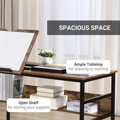 HOMCOM Tiltable Drafting Table Home Office Computer Desk w/ Shelf ...