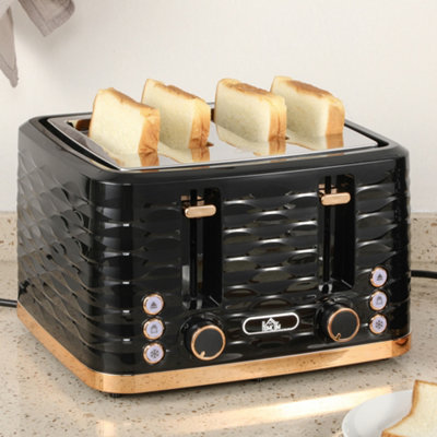 HOMCOM Toaster with 4 Slot, 7 Browning Levels, 1600W, Black Ripple