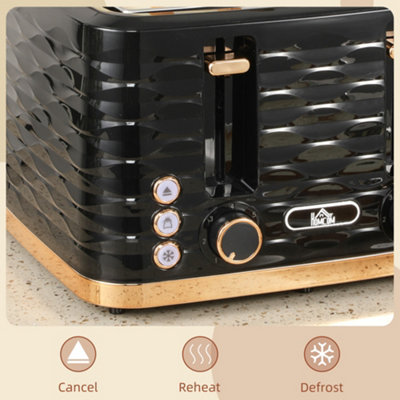 HOMCOM Toaster with 4 Slot, 7 Browning Levels, 1600W, Black Ripple