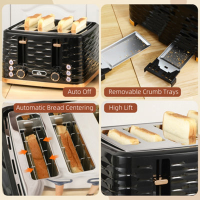 Tostadora HOMCOM 4 Ranuras, 1600W, 7 Niveles De Tostado - Negra, ¡perfecta Para Desayunos!