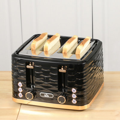 HOMCOM Toaster with 4 Slot, 7 Browning Levels, 1600W, Black Ripple
