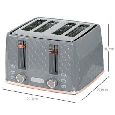 HOMCOM Toaster with 4 Slot, 7 Browning Levels, 1600W, Grey Honeycomb