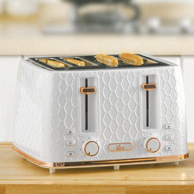 HOMCOM Toaster with 4 Slot, 7 Browning Levels, 1600W, White Honeycomb
