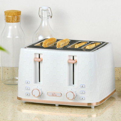 HOMCOM Toaster with 4 Slot, 7 Browning Levels, 1600W, White Honeycomb