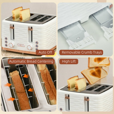 HOMCOM Toaster with 4 Slot, 7 Browning Levels, 1600W, White Ripple