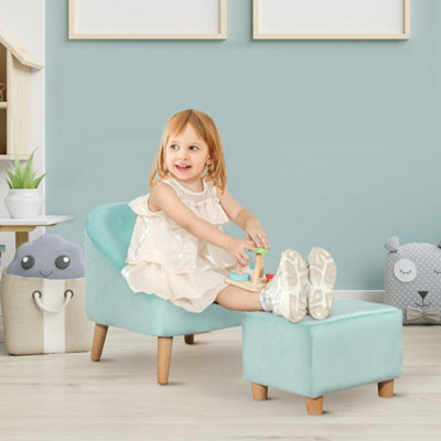 HOMCOM Toddler Chair 2pcs Kids Sofa Set Sofa Ottoman for 3 5 years old Blue